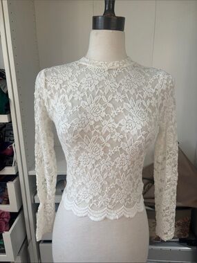 Sheer White Floral Lace Long-Sleeve Top